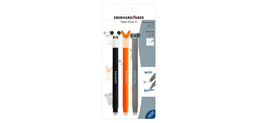 Stylo encre gel Animal Erase it! blister de 3