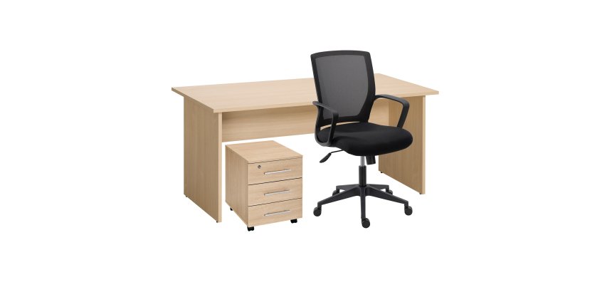 Pack mobiliario completo - Mesa Altys 160 cm + Cajonera Altys 3 cajones + Silla Reece