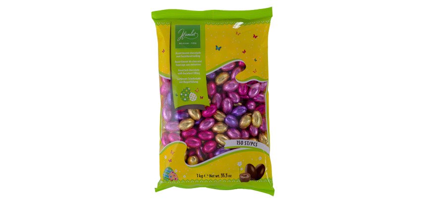 Œufs de Pâques Hamlet, Assortiment Chocolat Blanc, Lait, Noir et Fourrage Noisettes – Sachet 1 kg