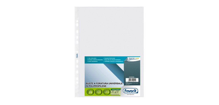 Buste a perforazione universale formato 23 x 33 cm finitura liscia alto spessore Favorit 25 pezzi