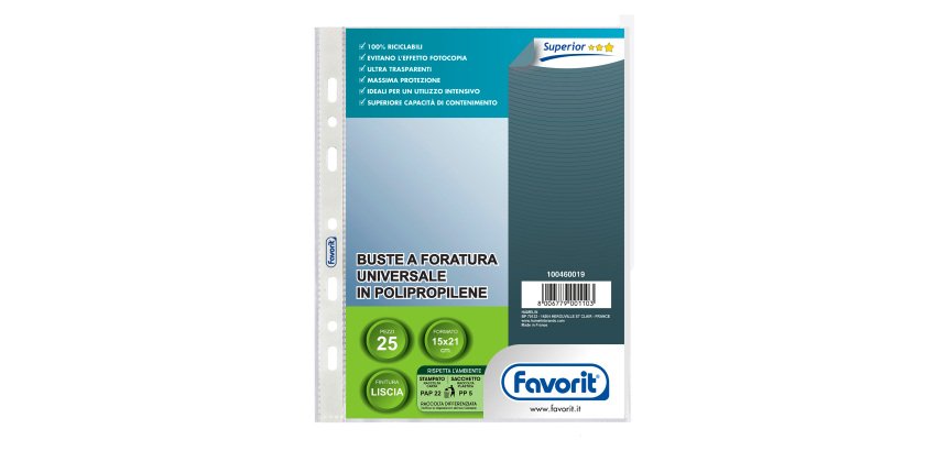 Buste a perforazione universale formato A5 15 x 21 cm finitura liscia alto spessore Favorit 25 pezzi
