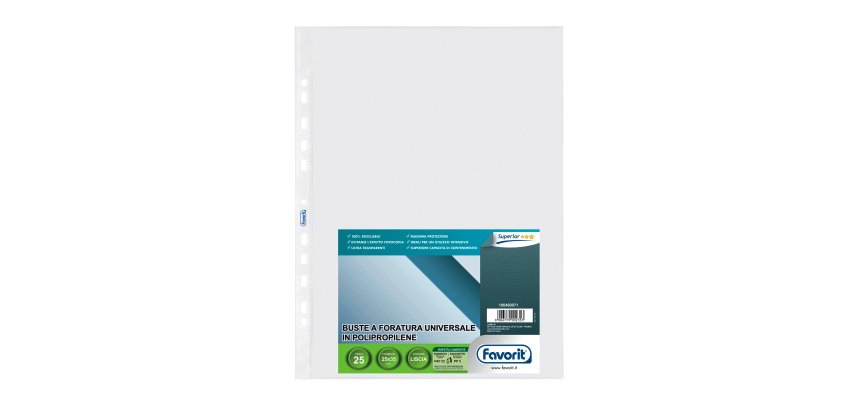 Buste a perforazione universale formato 25 x 35 cm finitura liscia alto spessore Favorit 25 pezzi