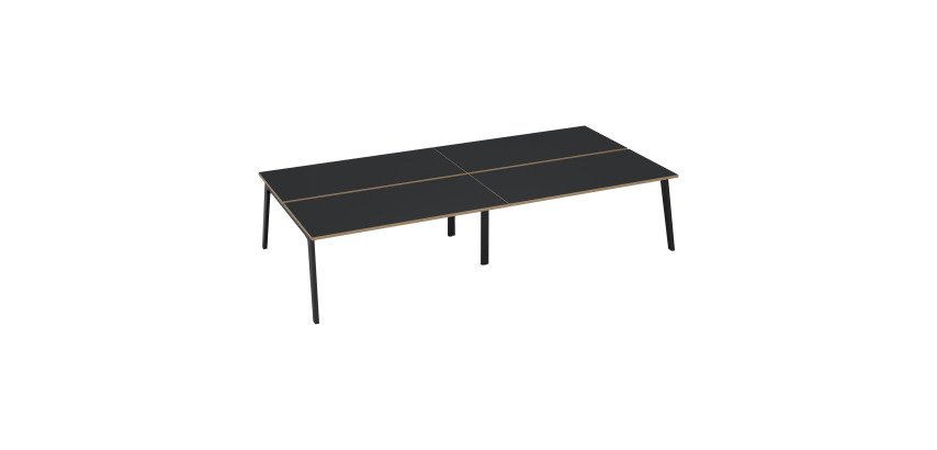 Pôle de 4 bureaux Exprim Arche L 360 cm avec goulotte intégrée plateau carbone pied anthracite