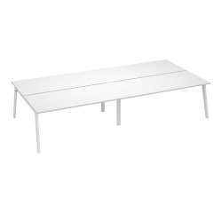 Pôle de 4 bureaux Exprim Arche L 360 cm avec goulotte intégrée plateau blanc