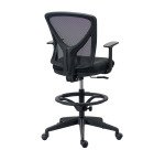 Chaise de bureau haute Valen - tissu et maille - mécanisme haut/bas - accoudoirs - repose pied - piètement à roulettes