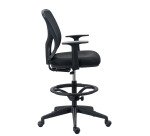 Chaise de bureau haute Valen - tissu et maille - mécanisme haut/bas - accoudoirs - repose pied - piètement à roulettes