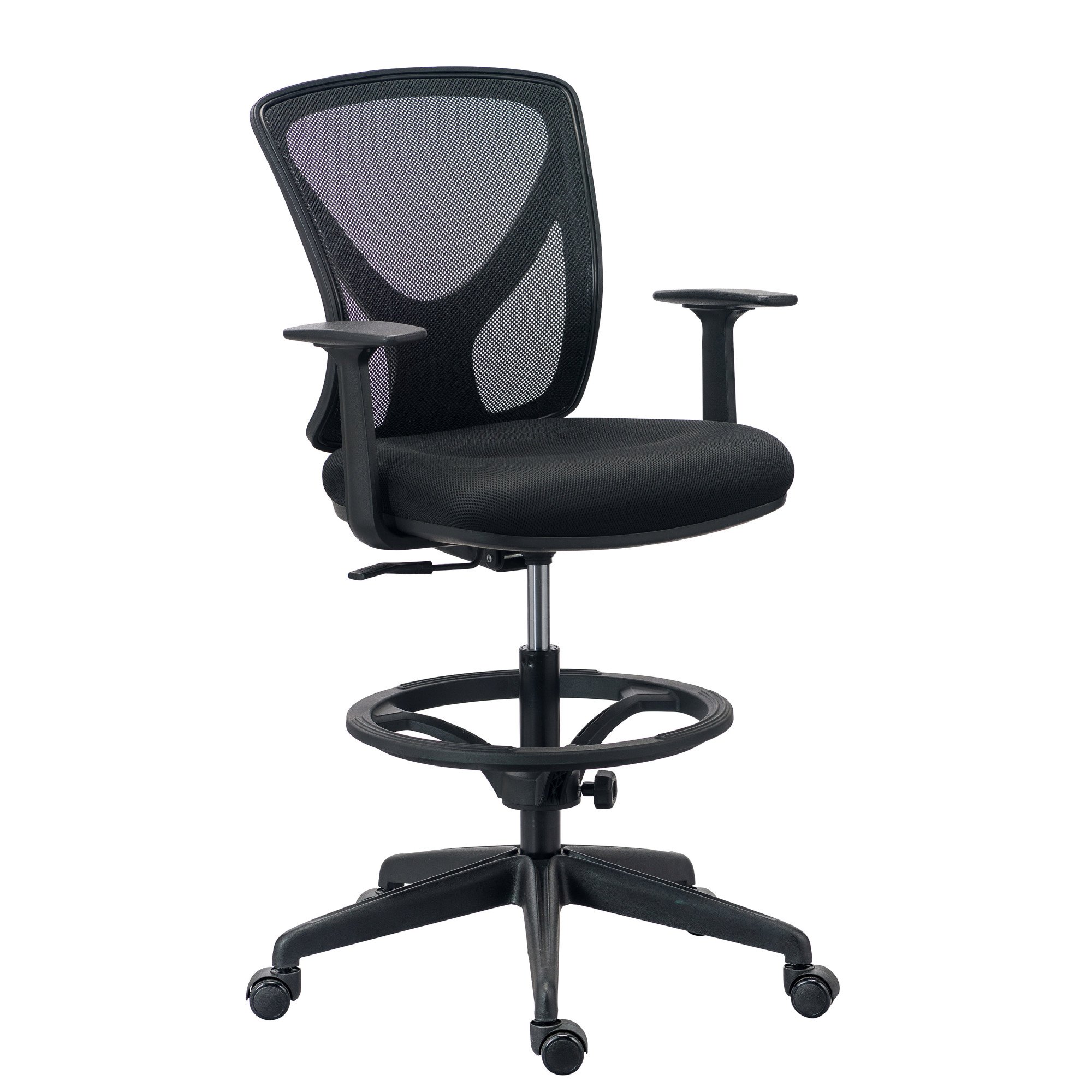 Chaise de bureau haute Magnus - tissu et maille - mécanisme haut/bas - accoudoirs - repose pied - piètement à roulettes