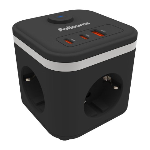 Cubo Multienchufe 3 Tomas + 2xUSB C + 1 USB A Fellowes Negro