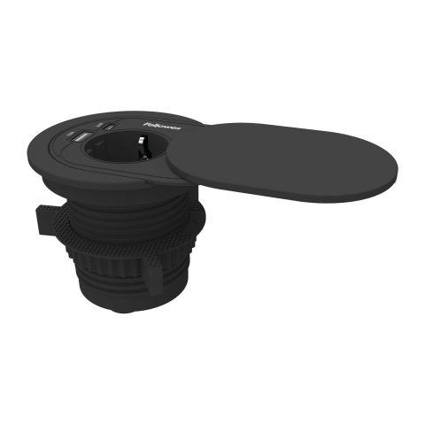 Toma Carga Encastrable + USB A/C Ø 60/80 cm Fellowes Negro con tapa