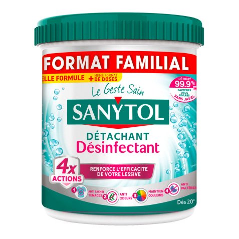 Détachant désinfectant textile poudre Sanytol Professionnel - 22 doses - Pot de 1,35 kg