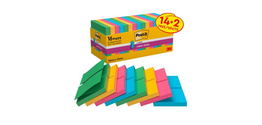 Foglietti Post-it Z-notes colorati in con adesivo super sticky in confezione convenienza 14+2