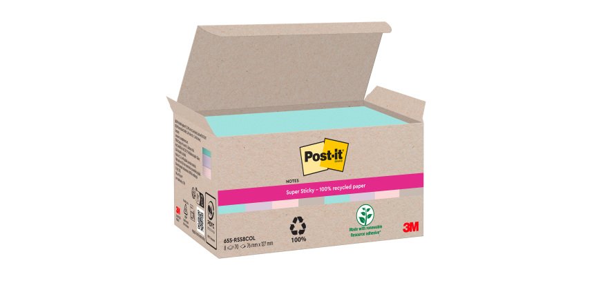 Foglieri riciclati in colori assortiti con adesivo Super Sticky in confezione da 8
