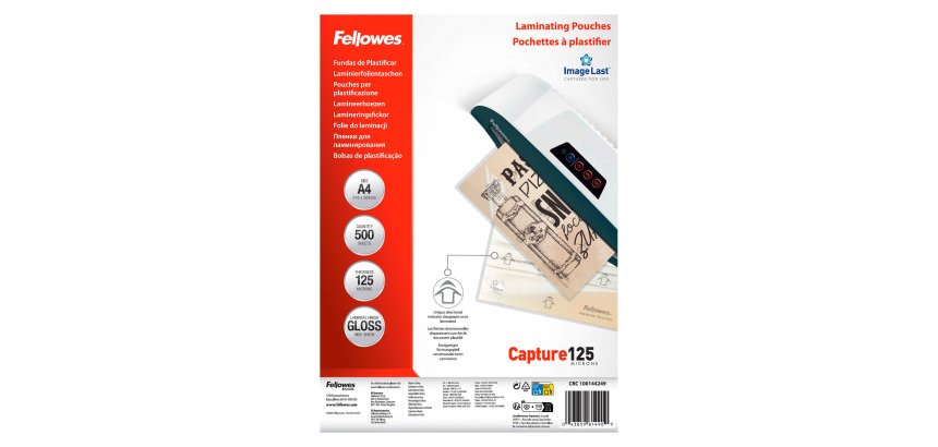 Paquete de 500 fundas de plastificar Imagelast™ Fellowes A4 brillo 125 micras