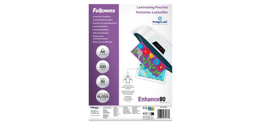 Paquete de 500 fundas de plastificar Imagelast™ Fellowes A4 brillo 80 micras