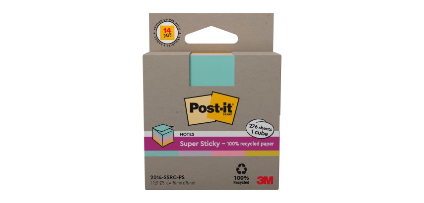 Cubo 4 colori riciclato con adesivo Super Sticky