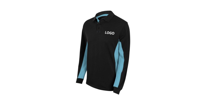 Polo bicolore manches longues publicitaire Velilla - marquage broderie