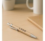 Stylo bille en bambou rétractable publicitaire - marquage 1 couleur