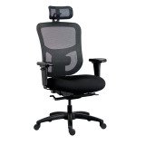Chaise de bureau ergonomique XL - KING SIZE - Tissu et maille noir - Assise généreuse - Accoudoirs 4D - Appui tête - Soutien Lombaire - Mécanisme synchrone avec réglage profondeur d'assise