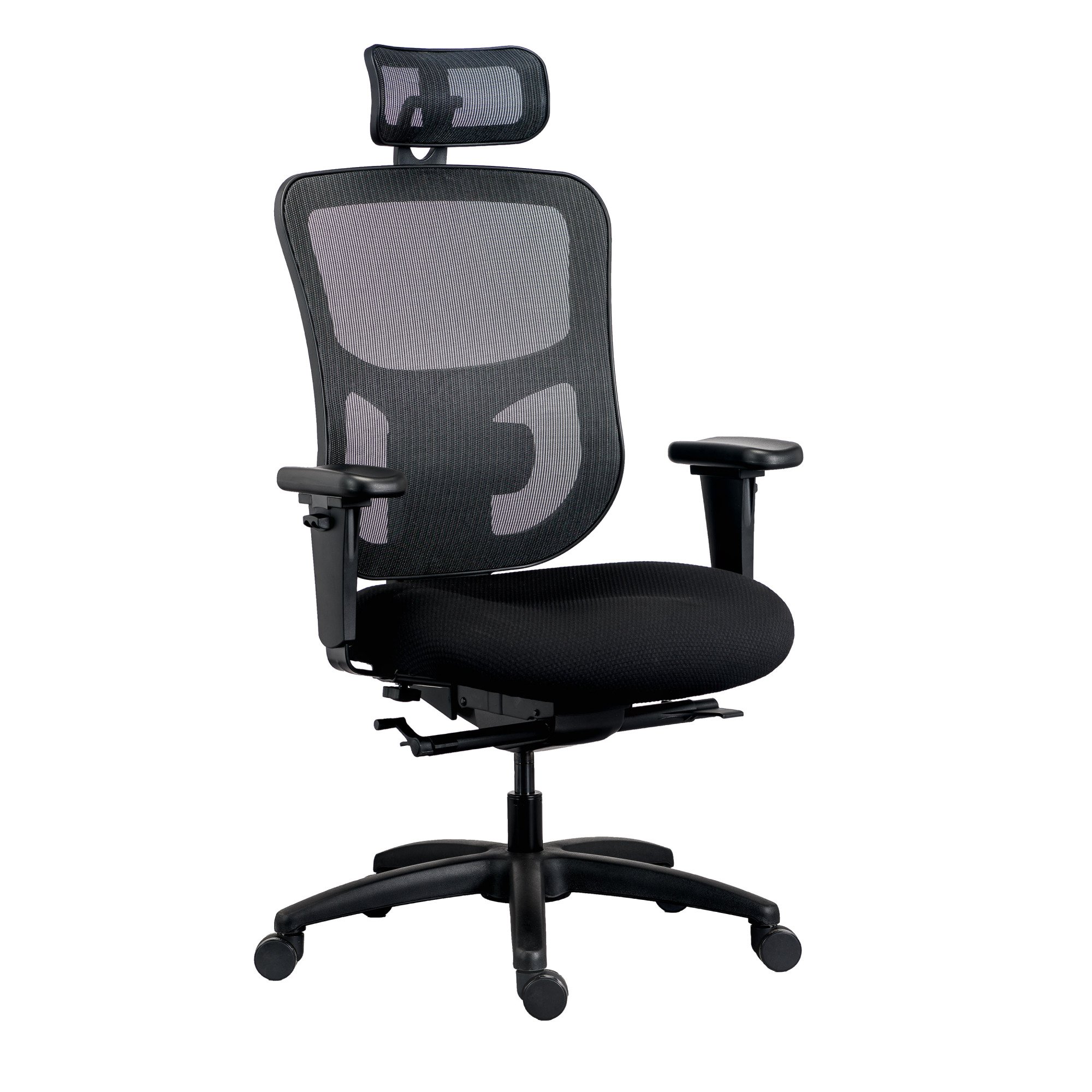 Chaise de bureau ergonomique XL - KING SIZE - Tissu et maille noir - Assise généreuse - Accoudoirs 4D - Appui tête - Soutien Lombaire - Mécanisme synchrone avec réglage profondeur d'assise