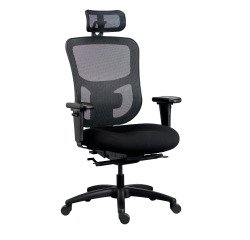 Chaise de bureau ergonomique XL - KING SIZE - Tissu et maille noir - Assise généreuse - Accoudoirs 4D - Appui tête - Soutien Lombaire - Mécanisme synchrone avec réglage profondeur d'assise