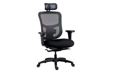 Chaise de bureau ergonomique XL - KING SIZE - Tissu et maille noir - Assise généreuse - Accoudoirs 4D - Appui tête - Soutien Lombaire - Mécanisme synchrone avec réglage profondeur d'assise