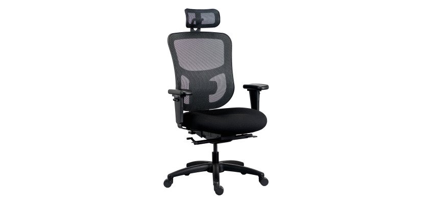 Chaise de bureau ergonomique XL - KING SIZE - Tissu et maille noir - Assise généreuse - Accoudoirs 4D - Appui tête - Soutien Lombaire - Mécanisme synchrone avec réglage profondeur d'assise