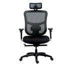 Chaise de bureau ergonomique XL - KING SIZE - Tissu et maille noir - Assise généreuse - Accoudoirs 4D - Appui tête - Soutien Lombaire - Mécanisme synchrone avec réglage profondeur d'assise