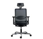 Chaise de bureau ERGO MOOV' Premium - tissu et maille - pied alu - soutien lombaire - appui tête - accoudoirs - mécanisme synchrone - assise réglable en profondeur