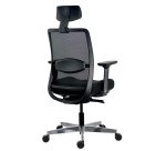 Chaise de bureau ERGO MOOV' Premium - tissu et maille - pied alu - soutien lombaire - appui tête - accoudoirs - mécanisme synchrone - assise réglable en profondeur