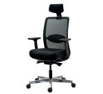 Chaise de bureau ERGO MOOV' Premium - tissu et maille - pied alu - soutien lombaire - appui tête - accoudoirs - mécanisme synchrone - assise réglable en profondeur