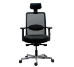 Chaise de bureau ERGO MOOV' Premium - tissu et maille - pied alu - soutien lombaire - appui tête - accoudoirs - mécanisme synchrone - assise réglable en profondeur