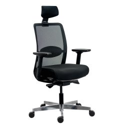 Chaise de bureau ERGO MOOV' Premium - tissu et maille - pied alu - soutien lombaire - appui tête - accoudoirs - mécanisme synchrone - assise réglable en profondeur
