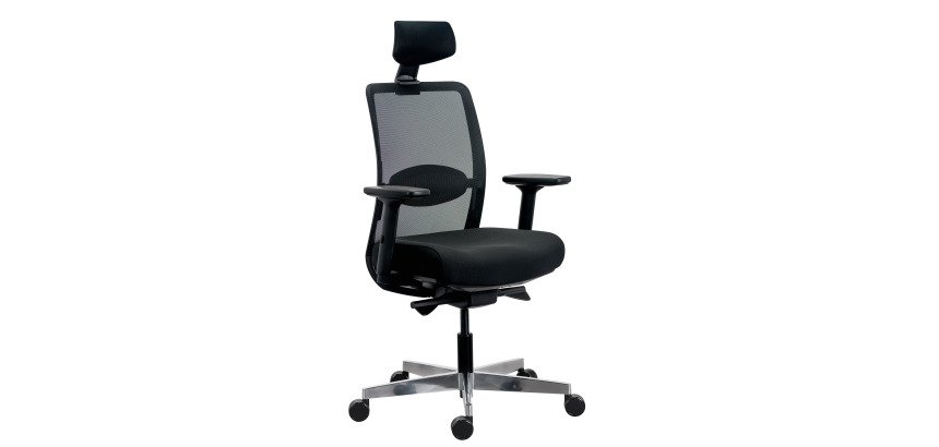 Chaise de bureau ERGO MOOV' Premium - tissu et maille - pied alu - soutien lombaire - appui tête - accoudoirs - mécanisme synchrone - assise réglable en profondeur