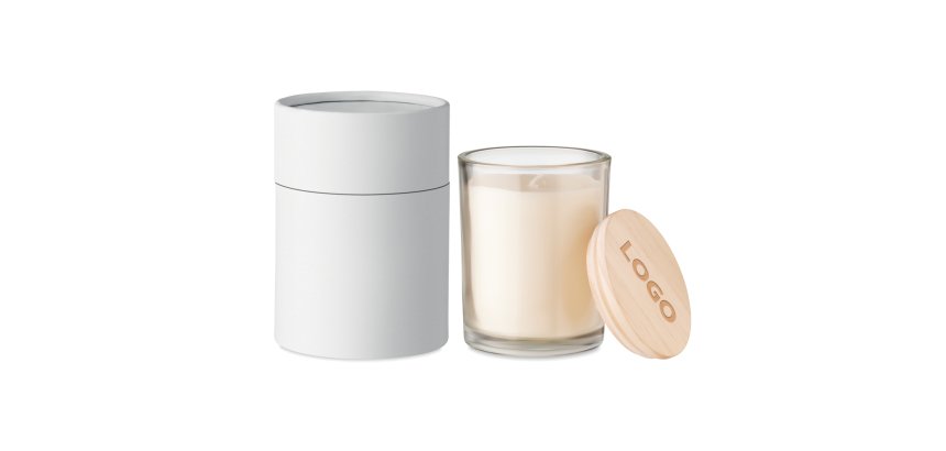 Bougie pot en verre publicitaire - parfum vanille - marquage gravure laser