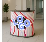 Comptoir d’accueil ovale publicitaire - marquage multicolore