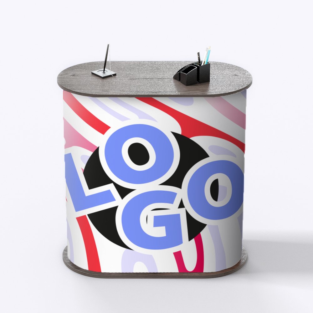 Comptoir d’accueil ovale publicitaire - marquage multicolore