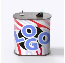 Comptoir d’accueil ovale publicitaire - marquage multicolore