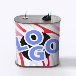 Comptoir d’accueil ovale publicitaire - marquage multicolore