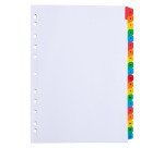 Intercalaire A4 carte bristol blanche Bruneau 20 onglets alphabétiques multicolores - 1 jeu