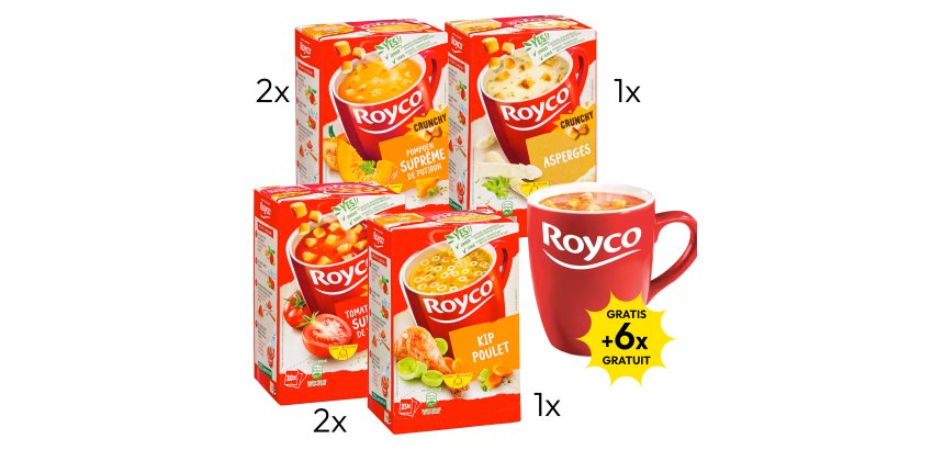 ROYCO PACK 1 : 2 x potiron, 2 x tomates boulettes, 1 x poulet, 1 x asperges + 6 tasses GRATUITES