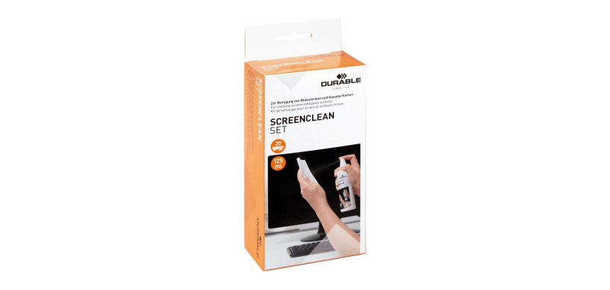 Durable SCREENCLEAN Set LCD/TFT/Plasma Chiffons secs et humides et liquide de nettoyage d'équipement électronique 125 ml