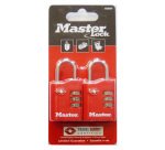 Lot de deux cadenas à combinaison MASTERLOCK - 4 Couleurs aléatoires violet, bleu, rouge, noir