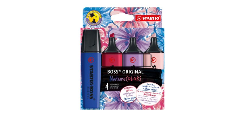 Surligneur Stabilo Boss couleurs assorties Wild Flowers - Pochette de 4