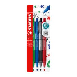 Stylo bille Stabilo Pointball Colorful rétractable pointe 2,5 mm - écriture moyenne - Pochette de 4 couleurs assorties