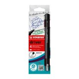 Stylo feutre Stabilo Driver F à capuchon pointe 0,4 mm - écriture fine - Pochette de 4 couleurs classiques assorties