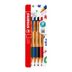 Stylo bille Stabilo Pointball rétractable pointe 2,5 mm - écriture moyenne - Pochette de 4 couleurs assorties
