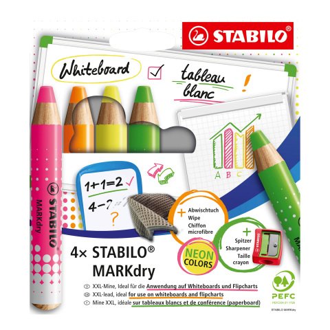 Lápiz marcador de borrado en seco Stabilo MARKdry - Juego de 4 colores surtidos