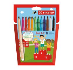 Stift Stabilo Trio AZ, assortiment kleuren met fijne punt - Hoesje van 12 stuks