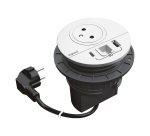 Prise encastrable Incara Disq80 1 prise secteur terre + 1 USB-A et 1 USB-C 15W+ passe câbles