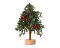 Mini glittery fir tree with red berries - H.30 cm